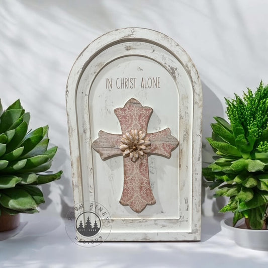 Wooden Arch Sign with Cross